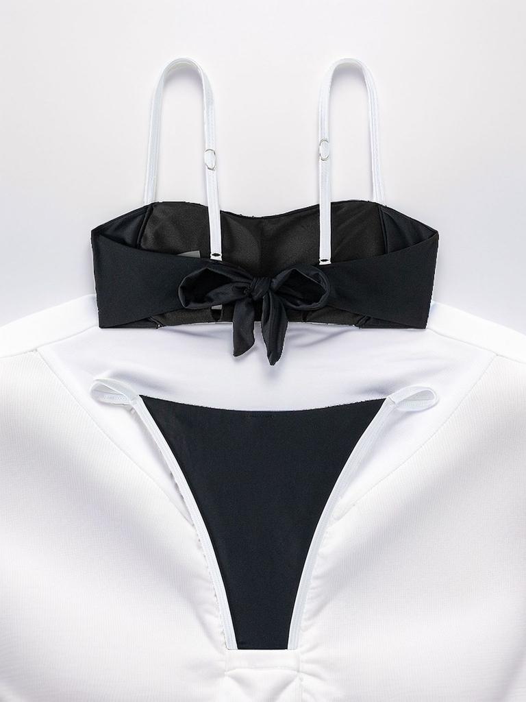 Color Block Tie Side Sexy Low Waist Bikini Set Comfortable Elegant For Beach Vacation