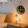 2D Flat Black & Gold Ramadan Round Wooden Hanging Sign - Islamic Calligraphy & Moon Design Decor for Ramadan, Eid, Muslim Home, Front Door