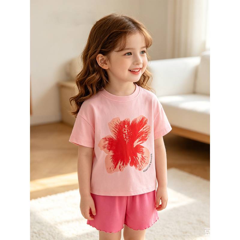 Girl Summer Cotton Pajama Set With Cartoon Print