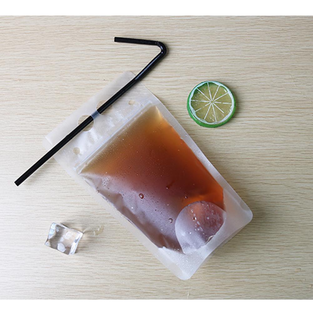 50Pcs Clear Plastic Drinking Packaging Bag Food Fresh Keeping Transparent Beverage Juice Milk Coffee Pouch Zip Bag with Straw