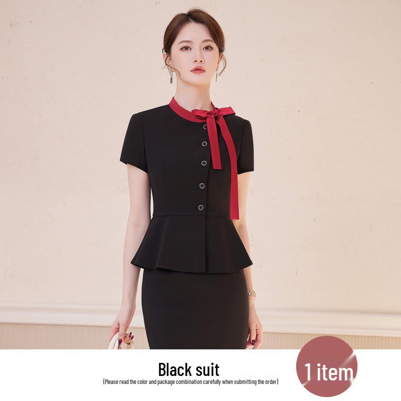 Women's Summer Professional Pant Suit Set - Short Sleeve Work Uniform for Receptionists and Beauticians