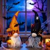 Halloween Plush Gnome Decorations Light Up Decoration, Spooky Orange Black Swedish Tomte Elf Figurine, Decorative Dolls for Fall Cute Glowing