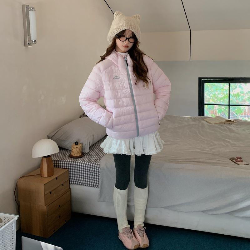 Ribs light and thin short couple retro bread clothes hooded versatile solid color large size warm winter down cotton clothes tide