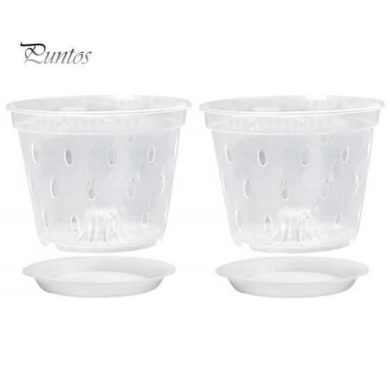 

2 шт. прозрачные горшки для орхидей, цветочные горшки с боковыми отверстиями, многоразовые широко используемые пластиковые горшки для орхидей с подносами 11cm