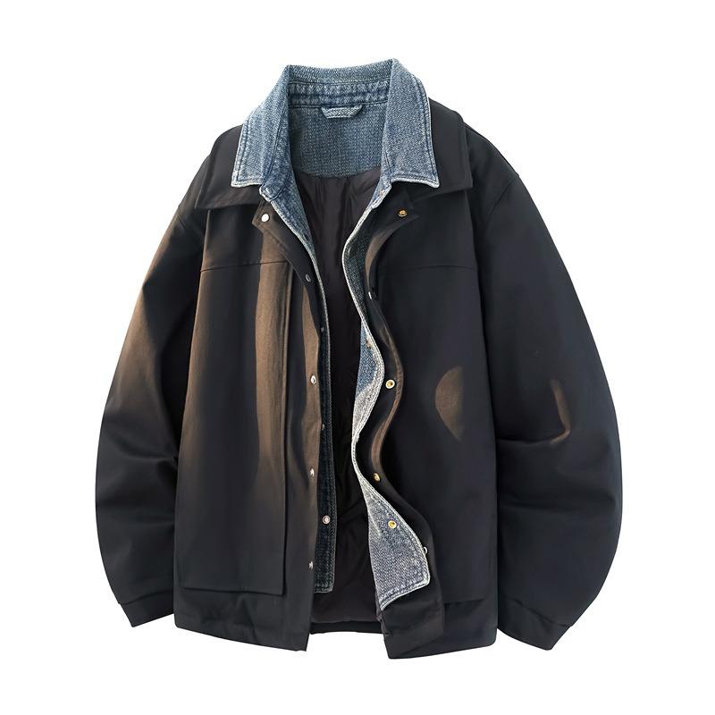 % White duck down fake two-piece down jacket men's winter loose lapel casual winter coat men's