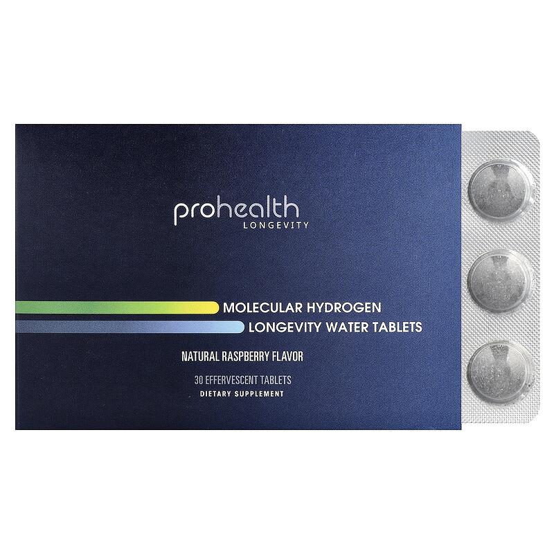 Molecular Hydrogen Longevity Water Tablets, Natural Raspberry, 30 Effervescent Tablets (80 mg per Tablet)