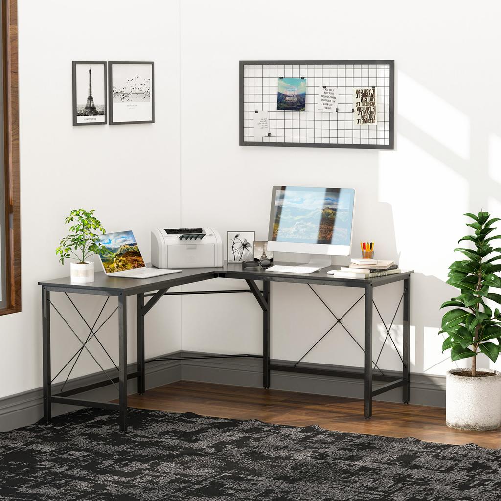 L-Shaped Corner Desk, Computer Desk for Home Office, Space-Saving Study Workstation, Easy To Assemble, 150 X 150 X 76cm, Black