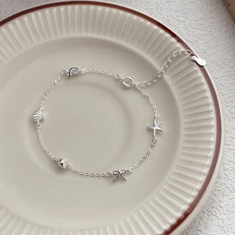 Sterling Silver Starfish Shell Bow Bracelet - Women s Holiday Style Pure Silver серебряный