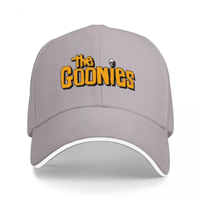 The Goonies Logo Schwarze Baseballkappe mit oranger Stickerei und Totenkopf-Detail Klassische verstellbare Mütze für Fans des Films