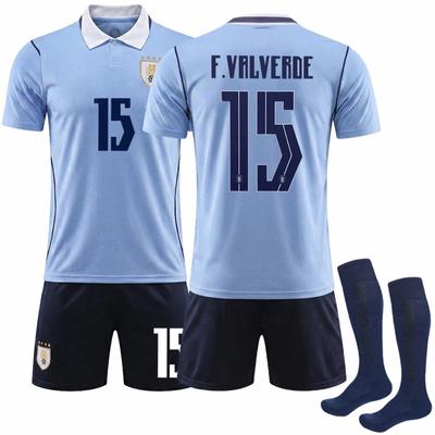 2026 FIFA World Cup Uruguay Home #15 F.VALVERDE Sport Training Jersey Set with Socks Teens Kids Adults Football Kits