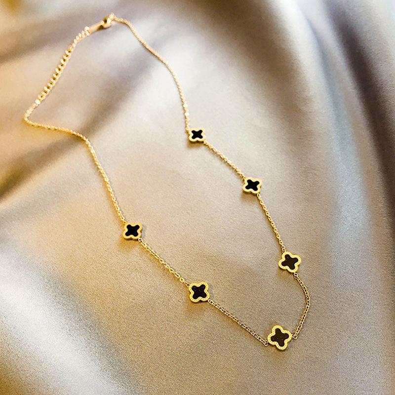 Advanced titanium steel women's clover simple temperament collarbone chain necklace
