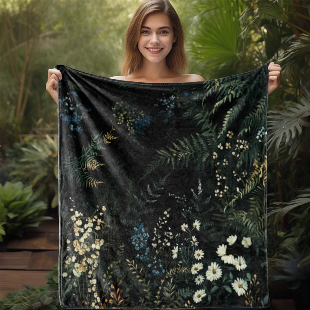 1Pc Custom Name Text Floral Forest Print Flannel Blanket Suitable for Living Room Bedroom Dormitorio Home Decor Wall Hanging