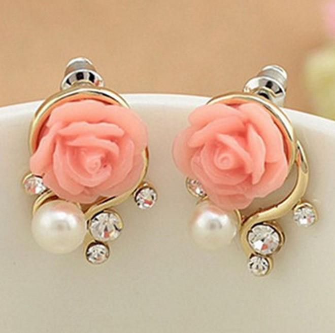 Sui Bian Koreanische Rosenblüten-Perlenstecker - Modisch und Elegant