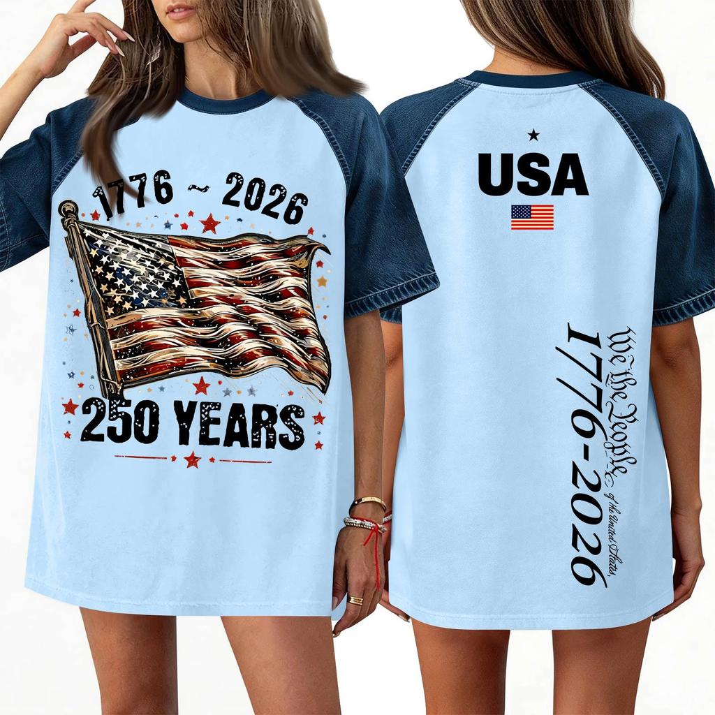 Women's Denim Patchwork Top, Casual Short-sleeved Comfortable T-shirt, Fashionable For Spring And Summer.