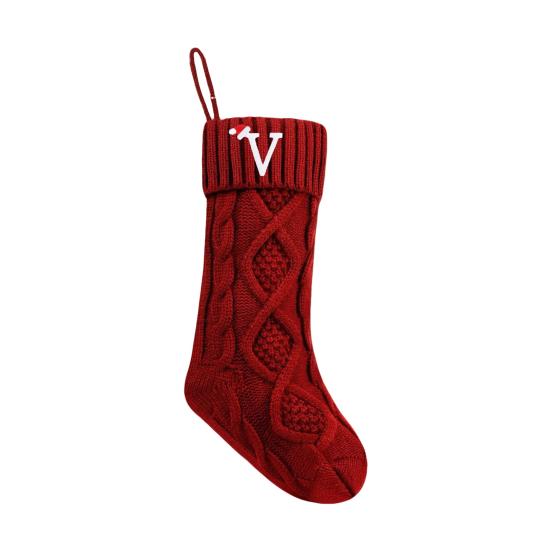 

Christmas Stockings with Initials 18 Large Embroidered Monogram Knit Christmas Stocking Holiday Family Stocking for Fireplace Party Decoration V червоний