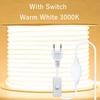 220V Led Strip Waterproof Lens COB Flexible Ribbon With Switch/Dimmable EU Plug For Room Bedroom Kitchen Outdoor Garden Lighting