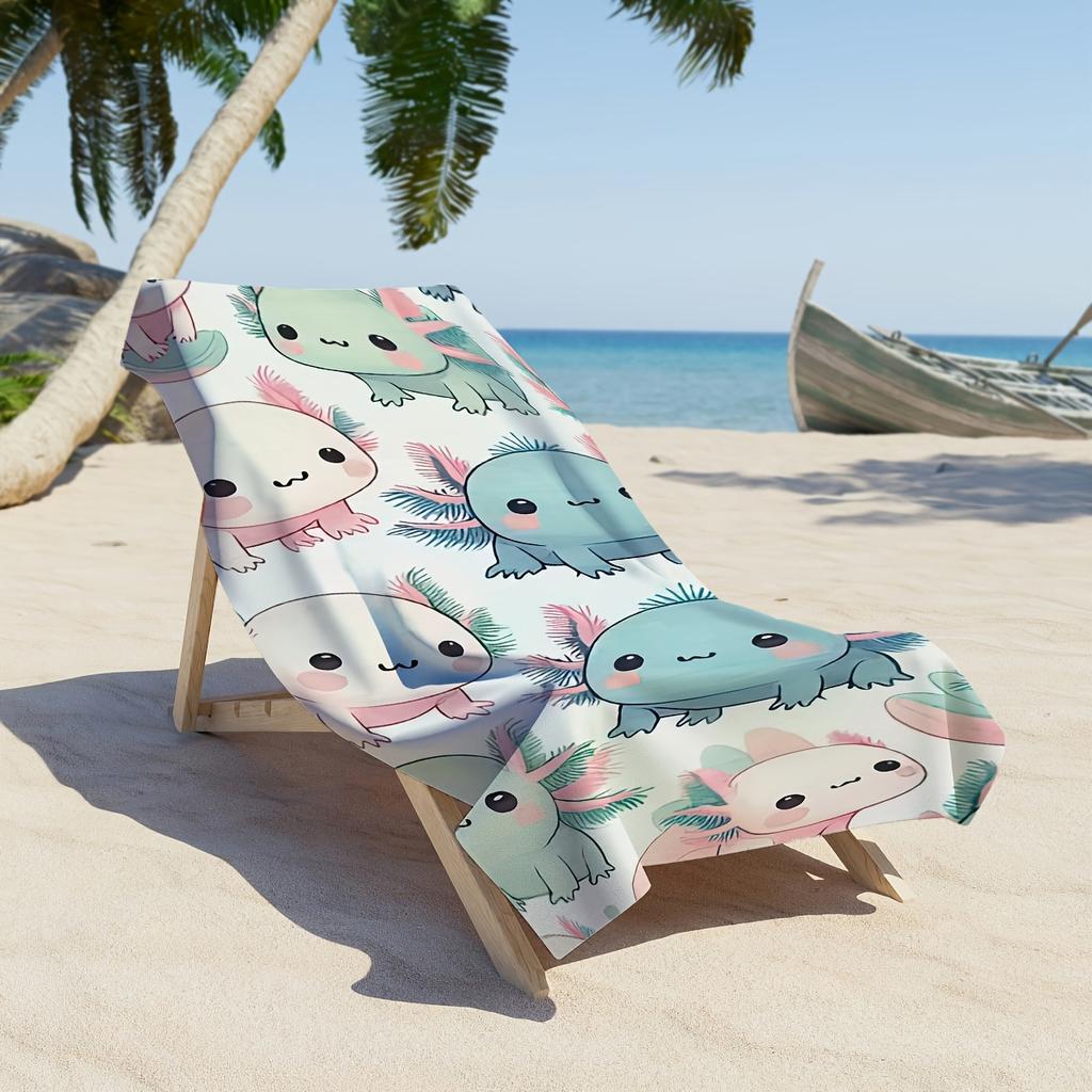 Serviette de Plage Microfibre Motif Axolotl Mignon, Séchage Rapide Absorbante Douce pour Voyage Camping Bord de Mer
