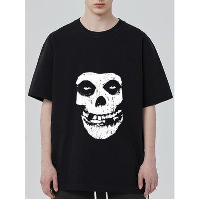 Schwarzes Oversized-T-Shirt mit weißem Totenkopf-Print für Freizeitkleidung