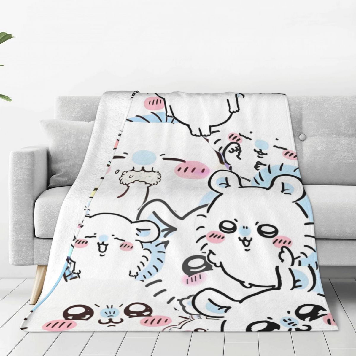 

Cute Chiikawa Soft Warm Blankets Picnic Plush Throw Blanket Novelty Home Decor Flannel Bedspread Sofa Bed Cover 30x40in