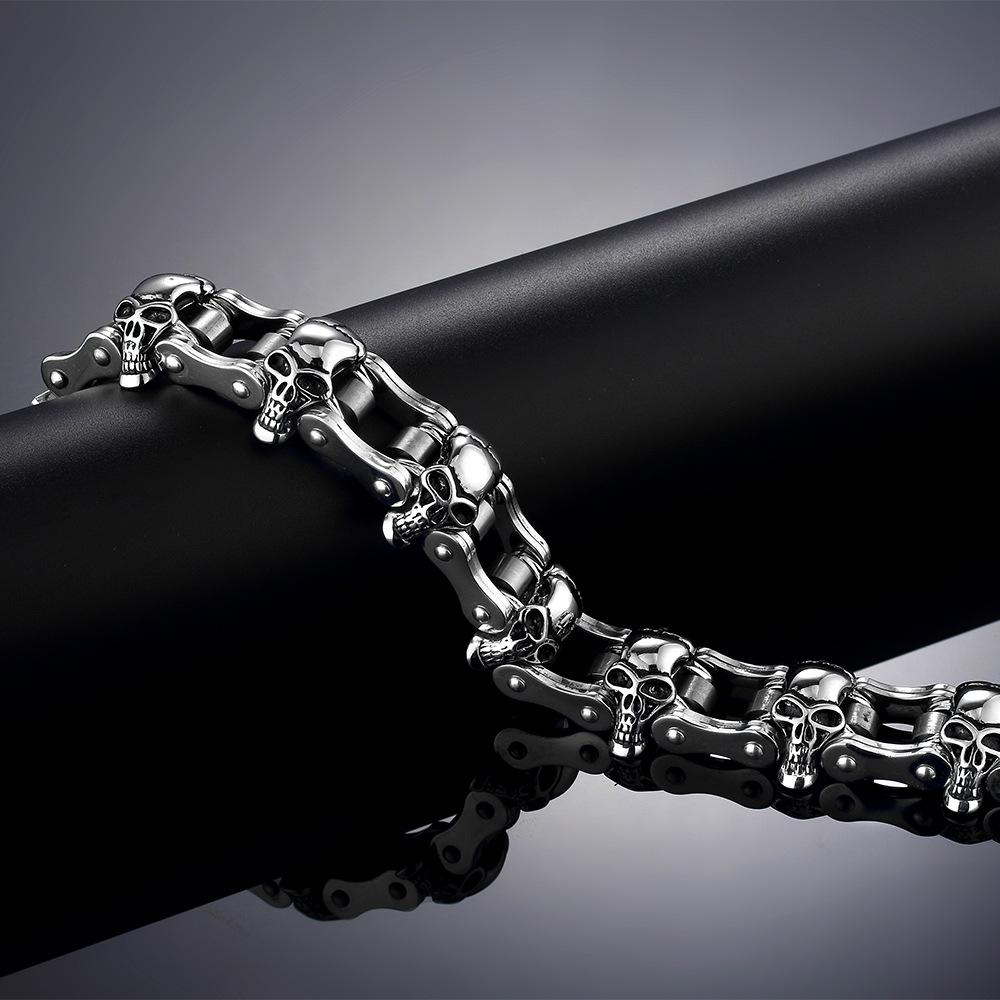 Heavy 316L Stainless Steel Gold Black Color Skull Motorcycle Chain Bracelet Men's Jewelry