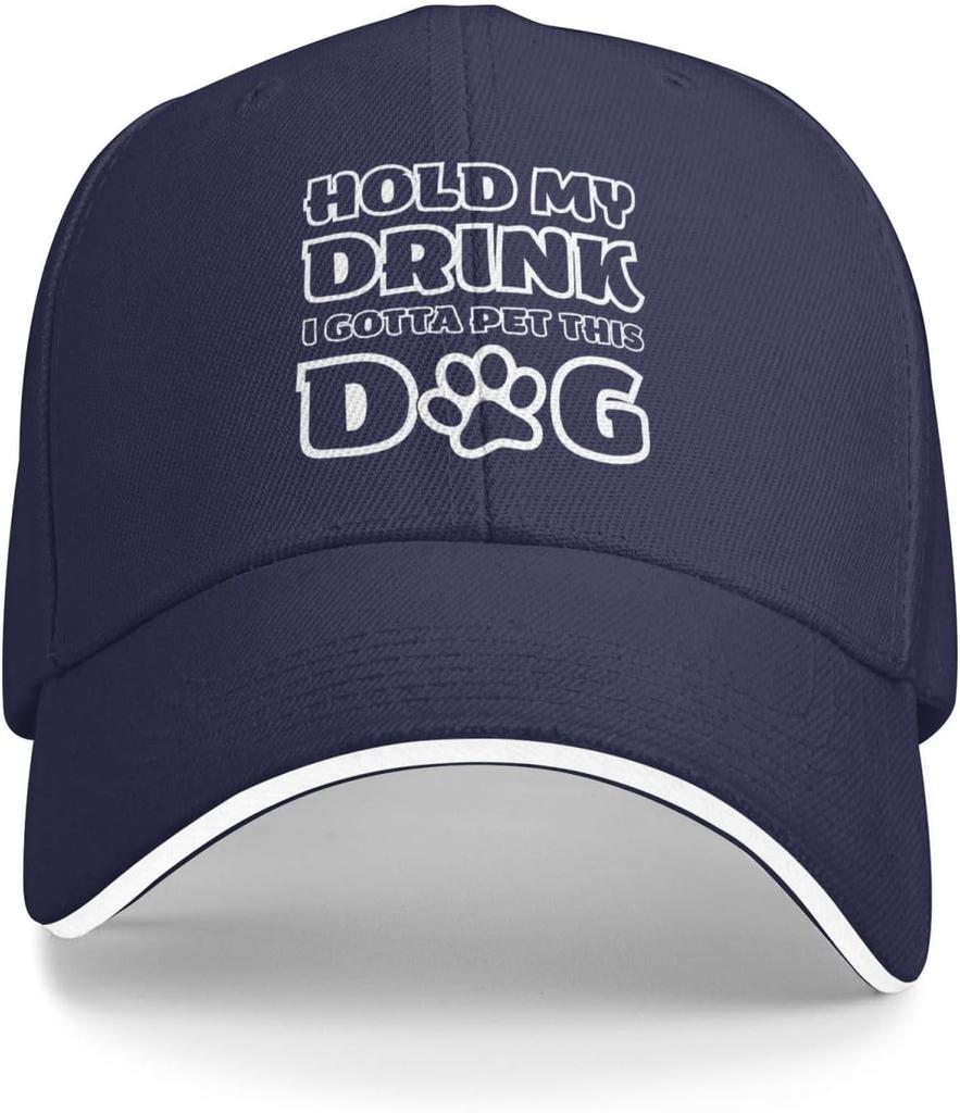 Hold My Drink I Gotta Pet This Dog Baseball Cap Funny Graphic Polyester Adjustable Outdoor Hat