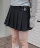 Rose Franz Double Buckle Pleat Mini Skirt [Charcoal]