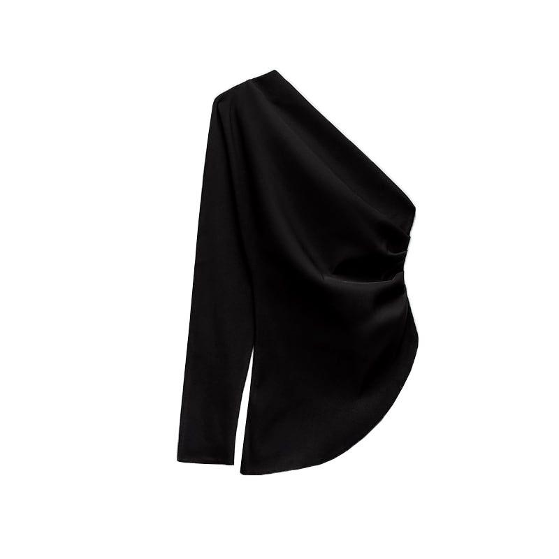 Fall and Winter New Arrival French Style Design Niche Style Cold-Shoulder Sleeveless Ruched Decoration Asymmetric Tops 0264840