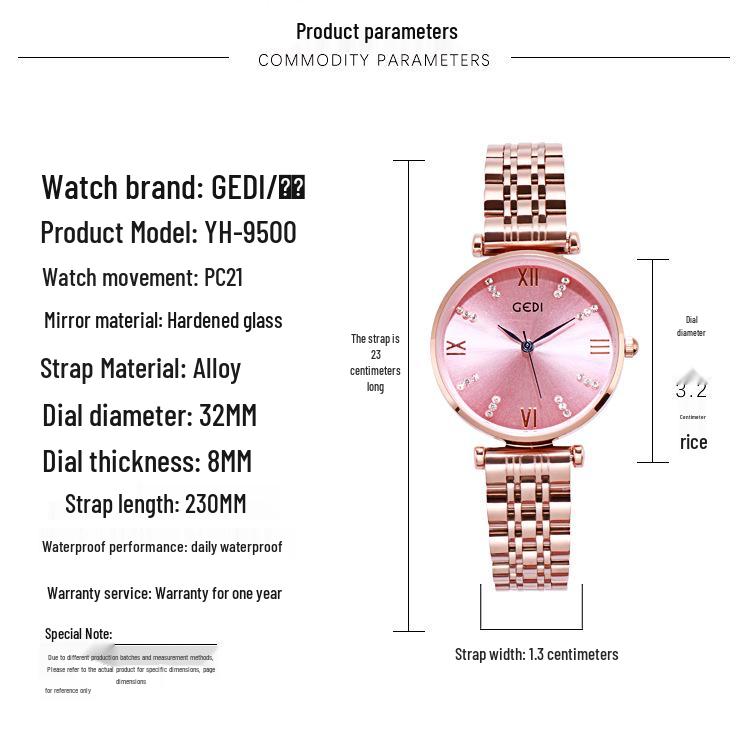 GEDI Women's Rhinestone Steel Band Watch - Fashionable, Trendy, Waterproof, Stylish Ladies' Timepiece