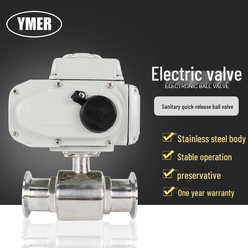 220V Food-Grade Stainless Steel Electric Two-Way Quick-Connect Ball Valve, Smooth 304 Clamp, Self-Control.