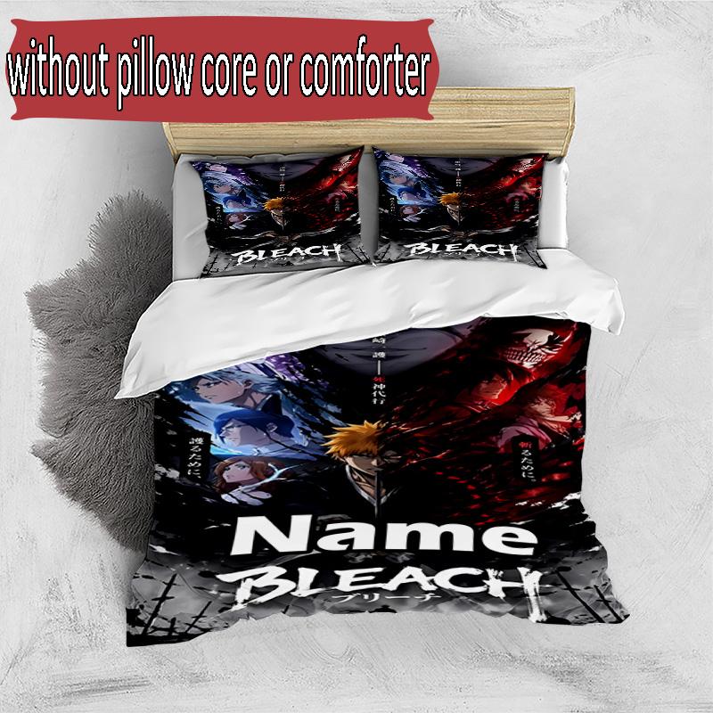 3pcs Duvet Cover Set (1*Duvet Cover + 2*Pillowcase, Without Core), Custom Name BLEACH Pattern Bedding Set, Home Bedroom Decor Gift