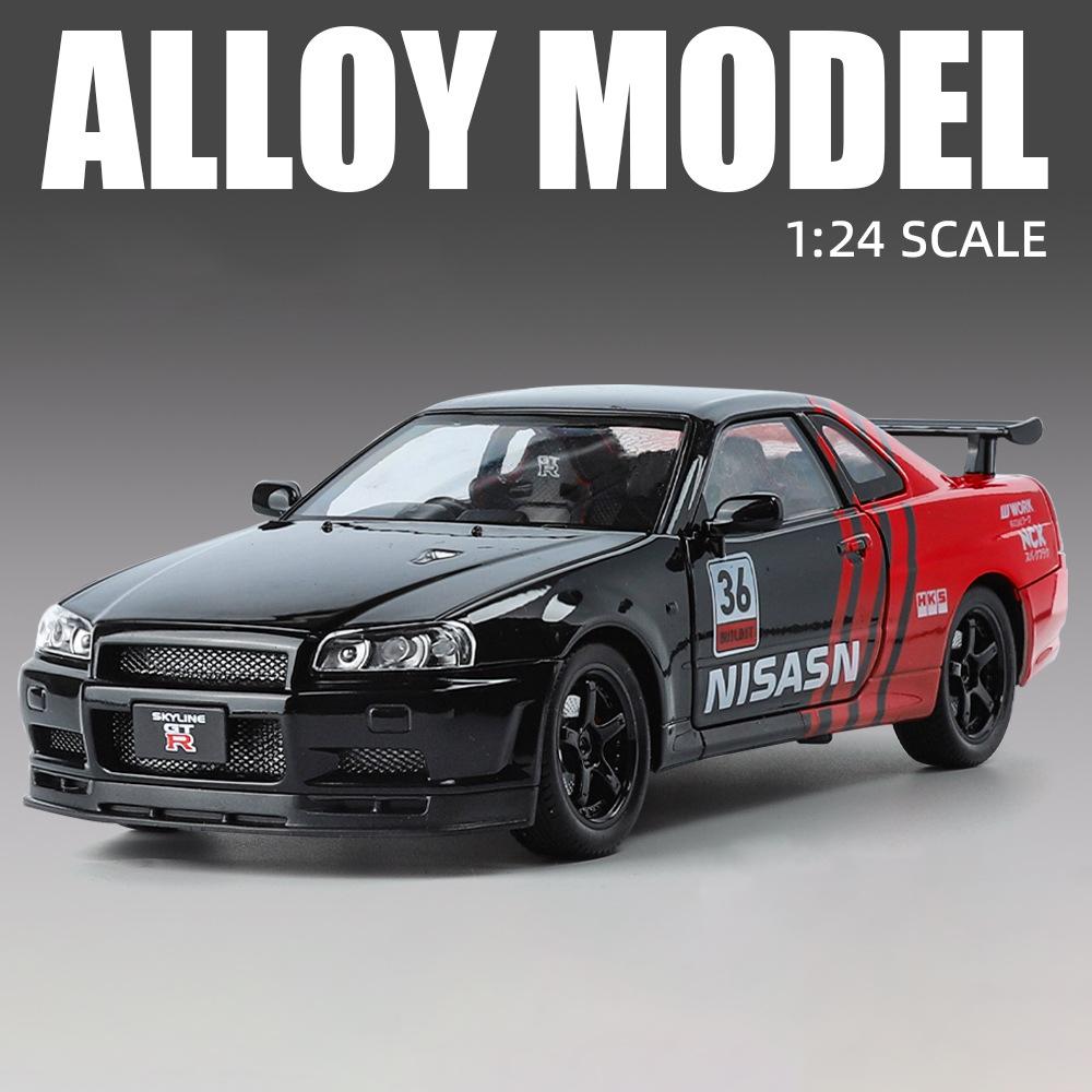 1/24 Nissan GTR R34 Skylin Modified Car Alloy Car Model Sound and Light Children's Toy Collectibles Birthday Gift