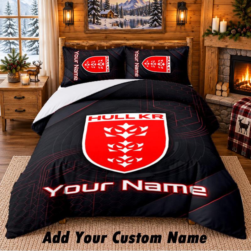 Hull KR Pattern Bedding 3Pcs Set Custom Name, Bed Sheet And Pillowcases For Home Bedroom