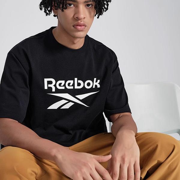 Reebok Logo Print Sports Casual Short Sleeve T-Shirt Unisex Tops Black 24SRM409UGH0