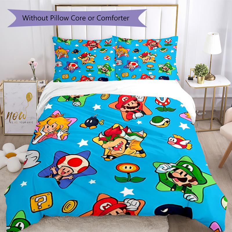 3pcs Mario Bedding Set Duvet Cover Closure Includes 1 Duvet Cover & 2 Pillowcases, Soft and Comfortable for All Seasons.