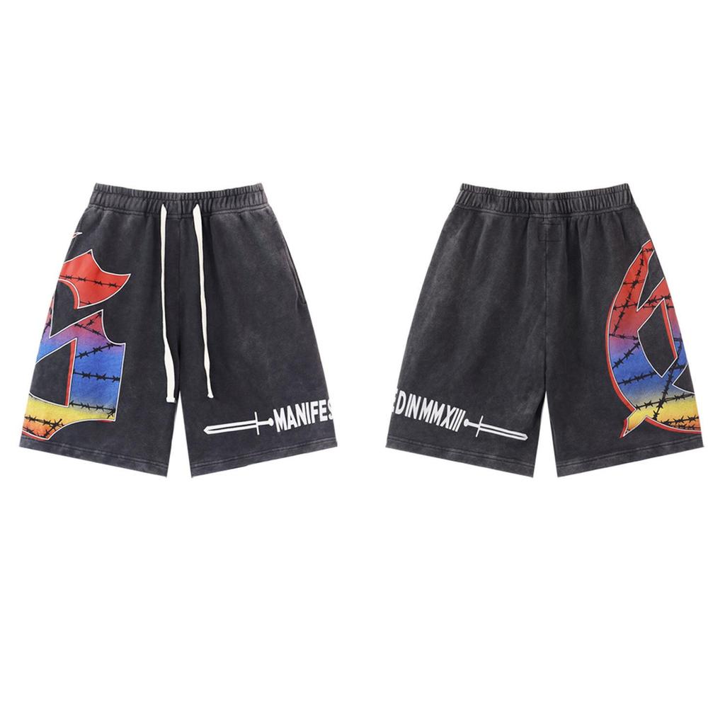 Retro American Tide Hip Hop Washed Terry Shorts