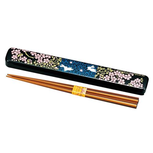 Yamanaka Lacquerware Hanagasumi Chopsticks and Chopstick Case Set, Black, M14364-5