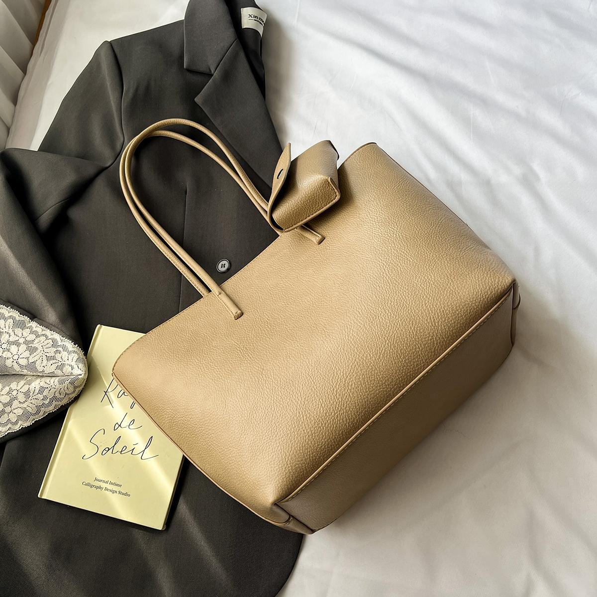 

Small PU Leather Tote Bag for Women Shoulder Bags 2025 Designer Luxury Brand Solid Color Simple Handbags and Purses 26.5cmx26cmx13cm хакі