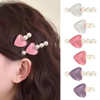 Haarnadel Stabil Nicht Beschädigend Haarspange mit Hochglanz Imitationsperlen Rosa Gelee Herz Design Prinzessinnen Stil Haaraccessoire