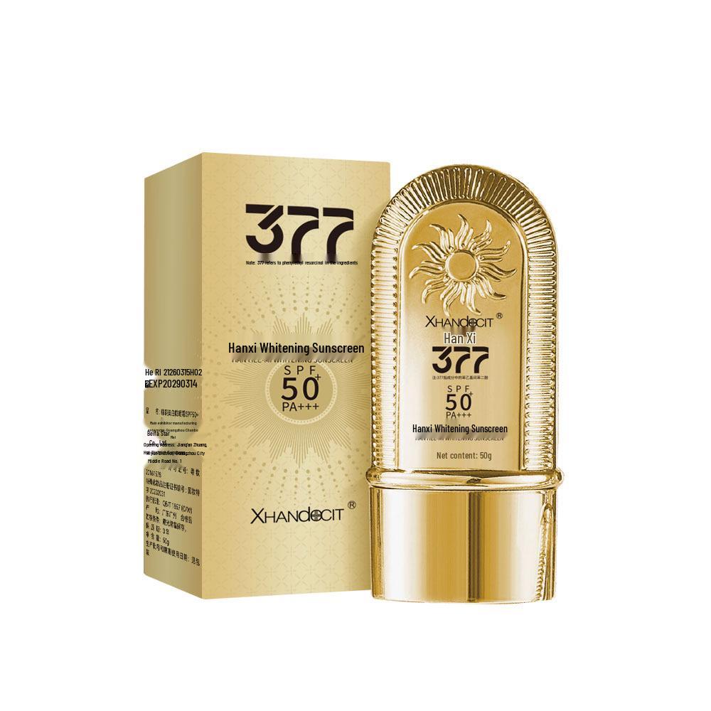 377 SPF 50+++ Whitening Sunscreen: Waterproof, Sweatproof, Refreshing, Non-Greasy, Concealing Bare Face Lotion. Hanxi Whitening Sunscreen