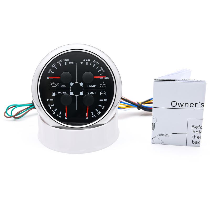 85mm Oil Pressure/water Temperature/fuel/voltmeter 4 In 1 Multifunction Gauge 0-10bar Oil Pressure or Water Temperature Sensor