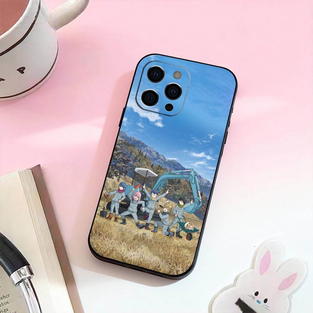 Y-Yuru C-Camp Anime  Phone Case For iPhone 17,16,15,14,13,12,11 Plus,Pro Max,Soft Silicone Black Cover