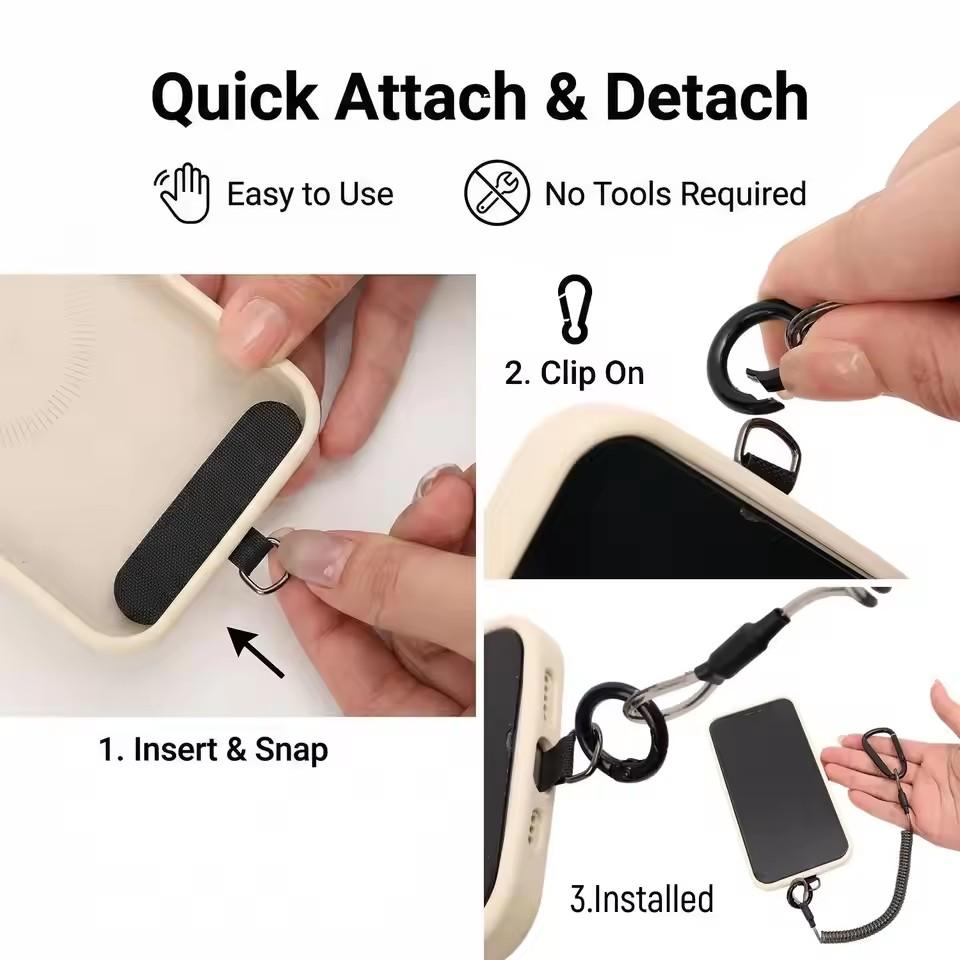 Anti-Lost Flexible Phone Ropes with Patch Spring Cord Safety Anti-Theft Retractable Line Wrist Band with Keychain Ring Carabiner