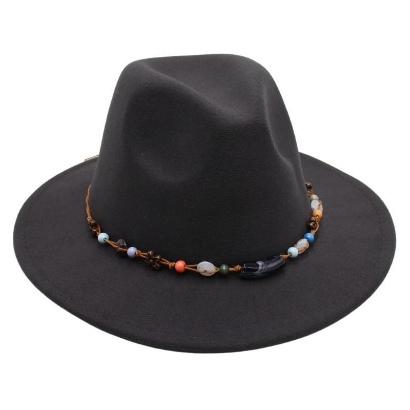 Wholesale New Bead Top Hat Literary Jazz Hat Men'S And Women'S Felt Hat Sunshade Woolen Hat British Tibetan Hat
