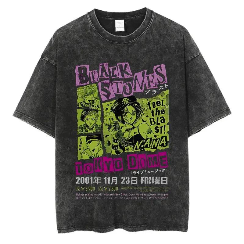 Harajuku Oosaki Printed Washed Nana Japanese Style Short Sleeve Summer Vintage T-shirt European Size Anime Streetwear de