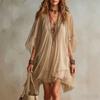 Abito estivo da donna in chiffon con scollo a V Set due pezzi Abito con spalline sottili con copricostume trasparente Gonna da spiaggia Vacanza al mare