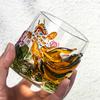 Chinese Style Painted Rotating Glass Cup with Base Whiskey Glass Creative Koi Lotus Design