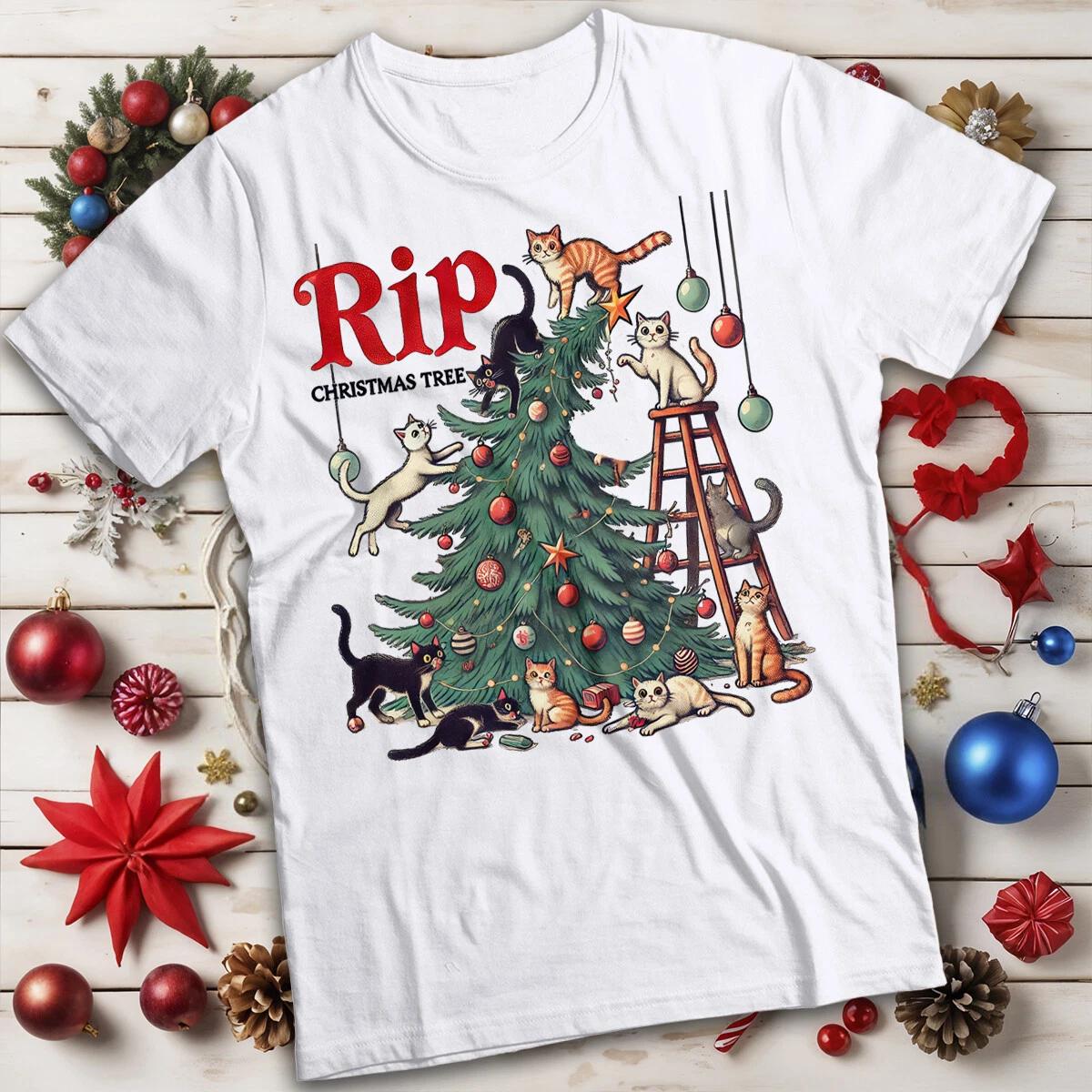 

Christmas Tree T-shirts Funny Ugly RIP Cat and WoTee #MC 100