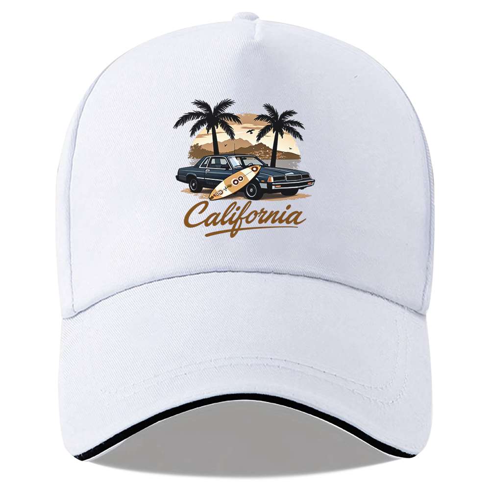

California Vintage Car Surf Sunset Baseball Cap Unisex Polyester Casual Adjustable Beach Hat One Size