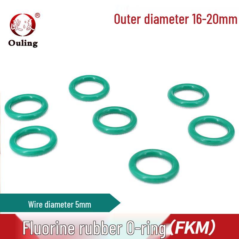 Green Fluororubber O-ring, Wear-Resistant, Pressure-Resistant, OD 16-20mm, Wire Dia. 5mm