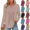 Mote Dame Casual Plissert V-hals Ensfarget Langermet T-skjorte Elegante Topper